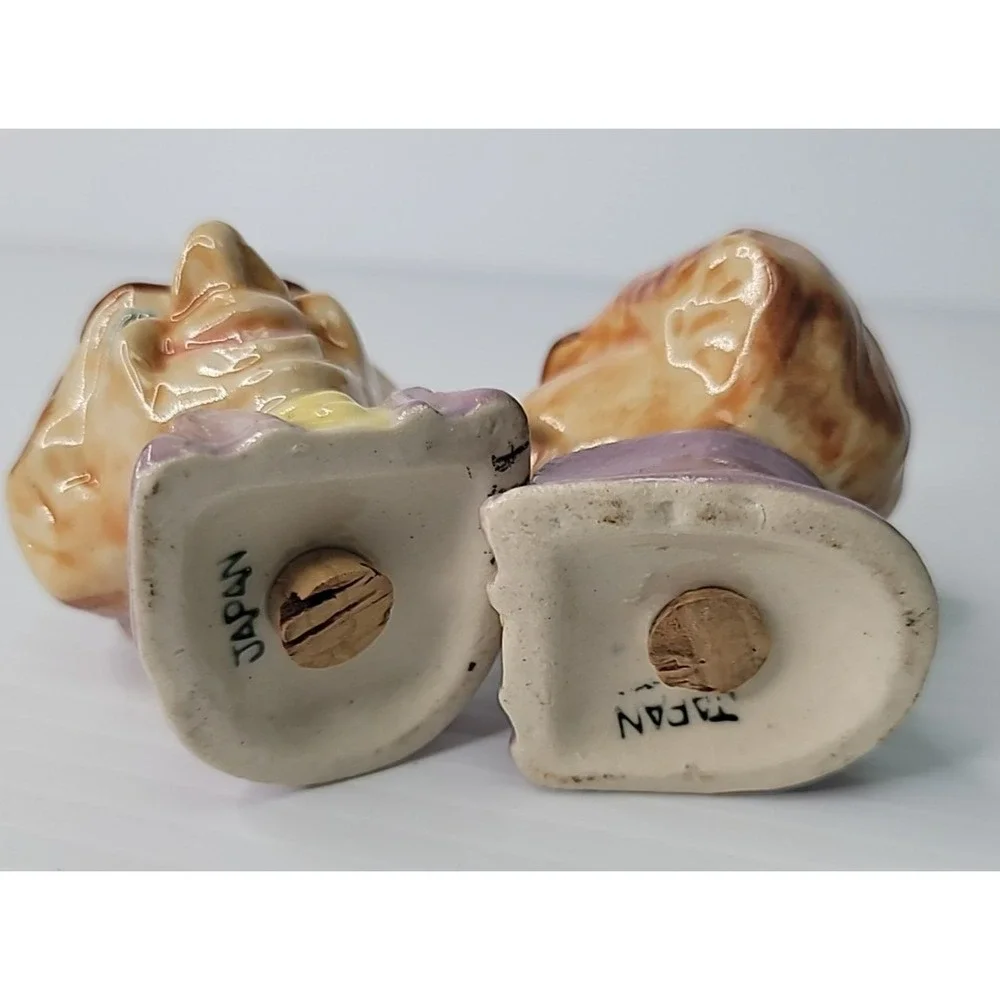 Vintage Japan Porcelain 2 Old Jester‎ Men Salt Shakers w/ Original Cork Stoppers